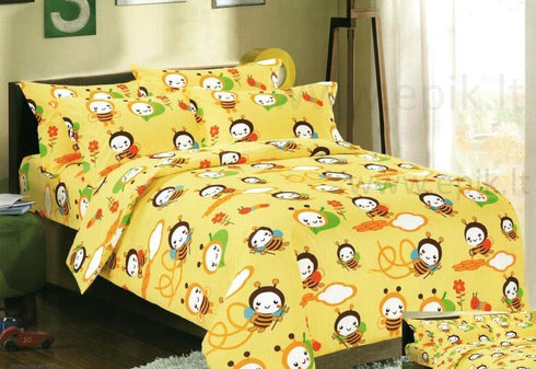 Vaikiškas satino medvilnės patalynės komplektas "Bizzy Bees"